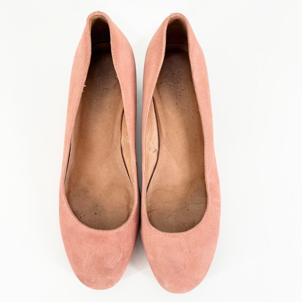 Madewell Ella Pumps Size 7.5 Pink Suede Round Toe Low Wooden Block Heel Shoes